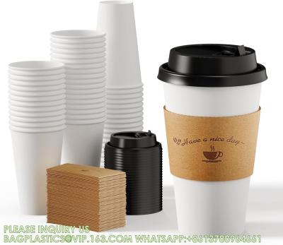 China Paper Coffee Cups 16 Oz, Disposable Coffee Cups With Lids And Kraft Sleeves, White Coffee Cups For Hot & Cold Drinks for sale