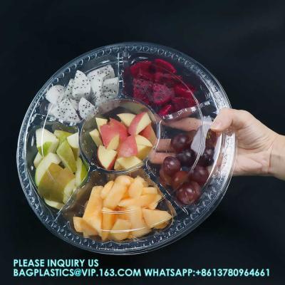 China Round Disposable Clear Plastic Fruit Platter Trays Clear Fruit Platter For Sliced Fresh Fruit Delivery Tray With Lid for sale
