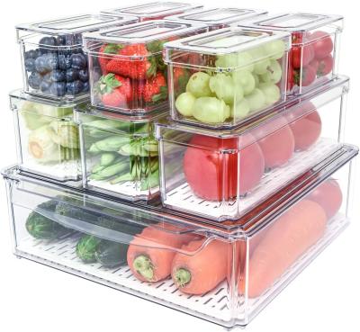 China Fridge Organizer, Stackable Refrigerator Organizer Bins With Lids, BPA-Free Produce Fruit Storage Containers for sale