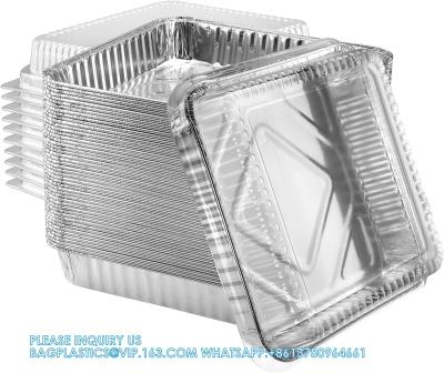 China Heavy Duty Square Aluminum Oblong Tin Foil Pans With Plastic Covers Food Storage Tray Extra-Sturdy Containers for sale