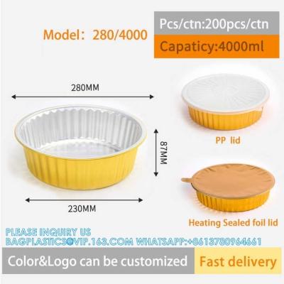 China 280mm Diameter 4000ml  Foil Pan Tray Disposable Aluminum bowl Foil Food Container With Lid for sale