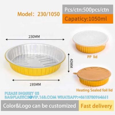 China 230mm Diameter 1050ml Aluminum Foil Tray For Food Cooking Baking Roasting Aluminum Foil Container With Lids for sale