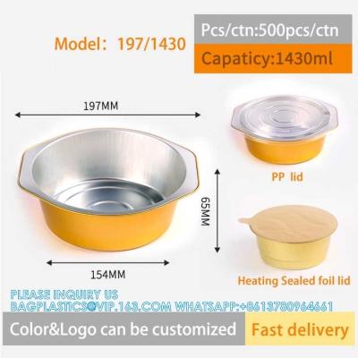 China 197mm Diameter 1430ml Fast Food Storage Foil Trays Aluminum Foil Pot For Catering Customize Logo Restaurant Disposable for sale
