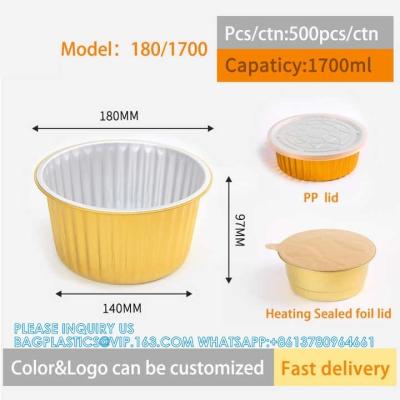 China 180mm Diameter 1700ml Restaurant Wholesale Disposable Food Baking Pan Tray Aluminum Food Foil Containers With Lid for sale