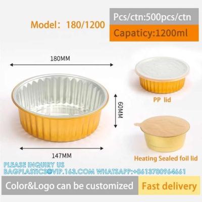 China 180mm Diameter 1200ml Food Packaging Disposable Tin Foil Dishes Aluminium Foil Container Tray With Lid for sale