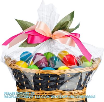China Cellophane Wrap For Gift Baskets, Opp Plastic Gift Bags With Red Bows Ribbon Wrap for Baskets & Gifts for sale