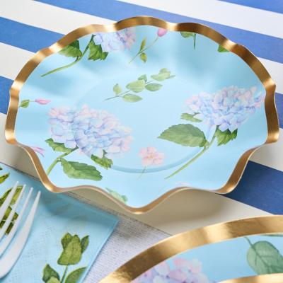 China Customize Hydrangea Theme Table Setting Party Decoration Disposable Paper Plates Party Supplies For Tea Party for sale