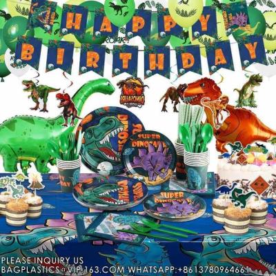 China Customized Party Tableware Set For Dinosaur Party Customized Paper Plate Paper Cup Napkin For Kids Dinosaur Party for sale
