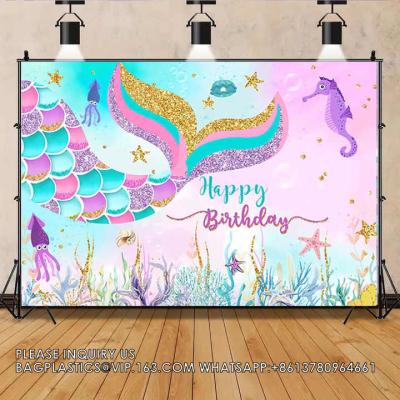 China Mermaid Birthday Decoration Backdrop Purple Mermaid Under The Sea Happy Birthday Party Background Decorations for sale