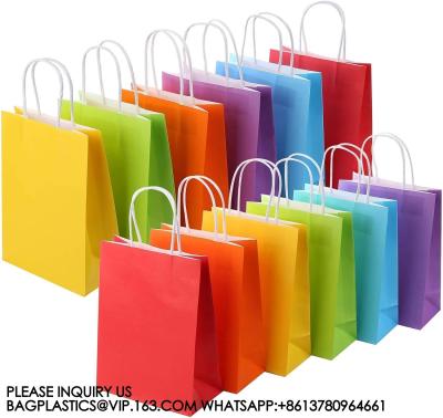 China Recyclable, Sustainable, Paper Bag, Kraft Bag Kraft Paper Party Favor Gift Bags With Handle Assorted Colors Rainbow for sale