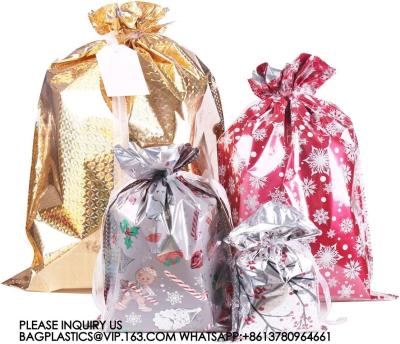 China Christmas Gift Bags, Santa Wrapping Bag Designs With Inserted Drawstring Ribbons And Tags For Wrap for sale