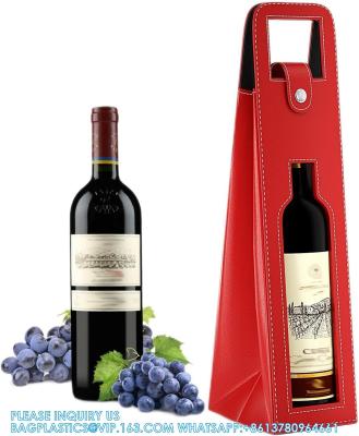 China Leather Wine Gift Bag 16.1x3.5x3.5 In, Wine Gift Tote Bag, Reusable Clasp Gift Wine Bag, Portable Wine Protector for sale