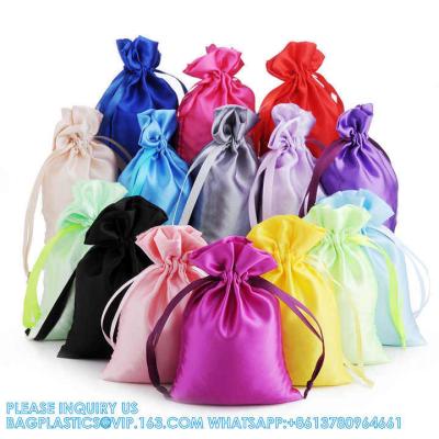 China Custom Logo Small Satin Dust Pouch Gift Packaging Hair Wig Large Silk Bag Satin Drawstring Bag Custom Satin Bags for sale