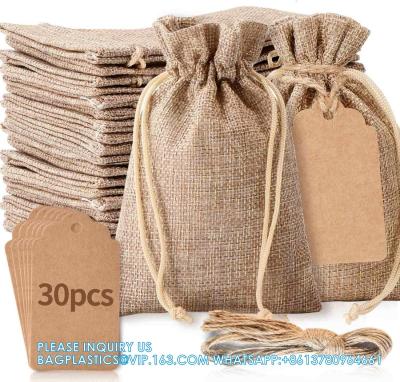 China Burlap Gift Bags And 30Pcs Gift Tags With Drawstring, Wedding Hessian Linen Sacks Bag, Jewelry Pouches For Birthday for sale