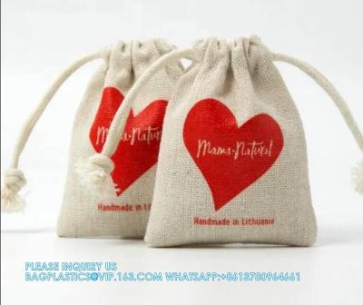China Custom Logo Printed Cotton Linen Drawstring Bag Small Jewelry Packaging Bag for Gift Necklace Earrings Rings for sale