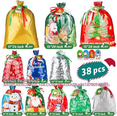 China Gift Bags Of Assorted Sizes Small Medium Large Jumbo, Holiday Gift Bags Drawstrings For Xmas Party Favors for sale