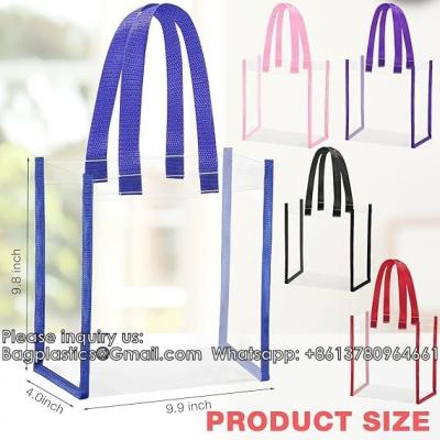 China Stadium Approved Clear Tote Bag With Handle Reusable Clear PVC Gift Bags Tote Bags For Shopping Wedding Baby Shower for sale
