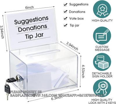 China Acrylic Donation Box With Lock And Sign Holder Clear Ballot Box Donation Boxes For Fundraising Suggestion Box for sale