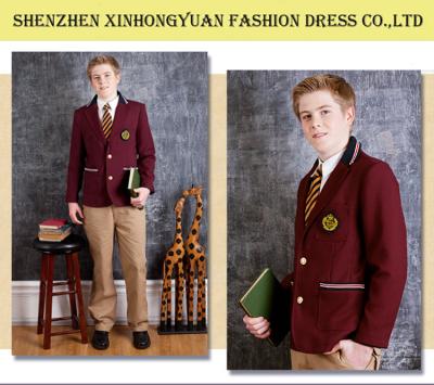 China Classic UK Style High School Uniforms Red Coat / Checker Skirt for sale