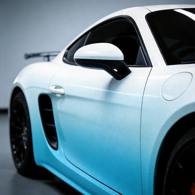 Finished vehicle wrap with Azure Snow White TPU Color Change PPF