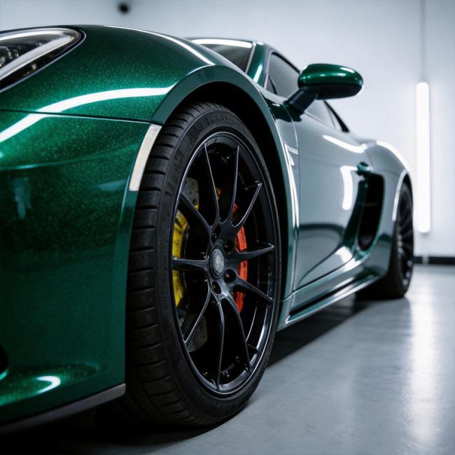 Professional installation of Emerald Green paint protection film