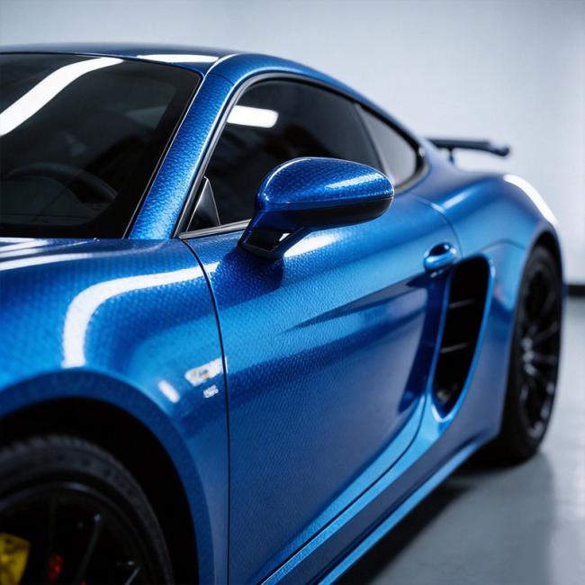 Finished vehicle wrap with Azure Stone Blue TPU Color Change PPF