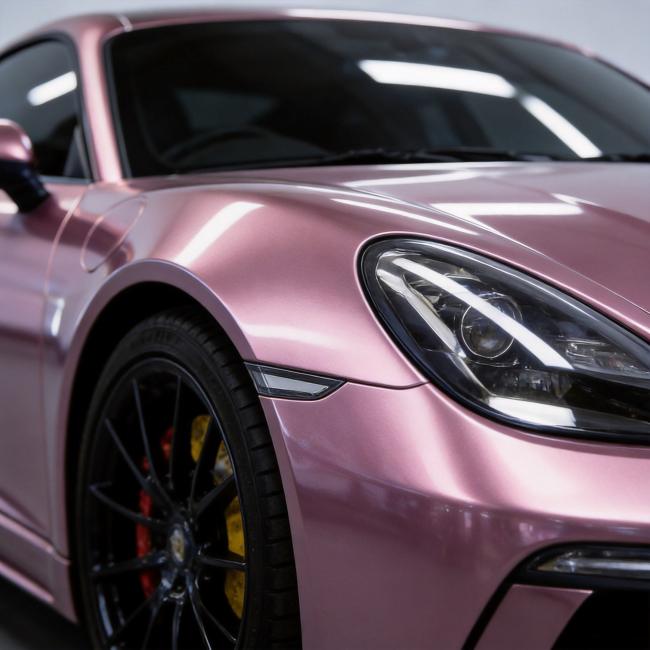 Professional installation of Vivid Pink Gloss Car Wrap Film