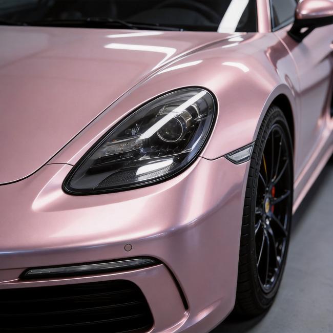 Finished vehicle wrap using Matte Liquid Metallic Shell Pink Vinyl