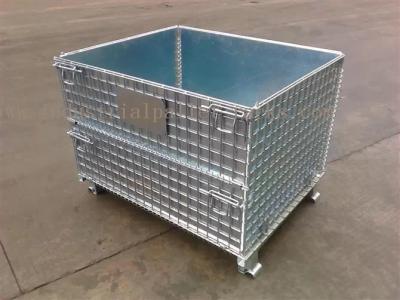 China Space Saving Warehouse Equipments Wire Container Storage Cages With Blue Plastic Board for sale