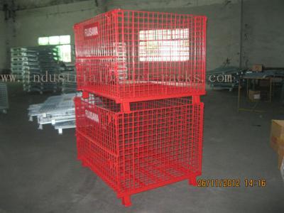 China Epoxy Powder Coating Painting Red Wire Mesh Container Heavy Weight 2000lbs Loaded for sale