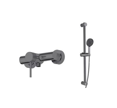 China Single Lever Shower Mixer Bath Shower Faucets Slide Rail Bar Hose Set Gun Metal Brass for sale