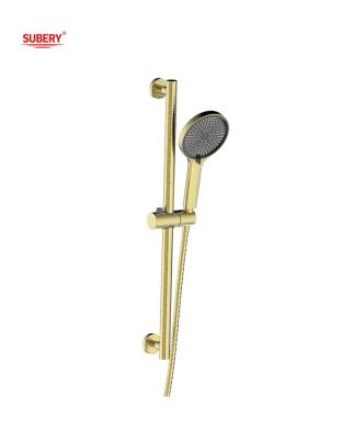 China Brushed Golden Round Classical Hand Held Shower Rod Wall mounted for sale
