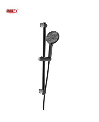 China Bathroom Matt Black Round Classical Shower Slide Bar SUS304 3 Function ABS Plastic Handshower Hose for sale
