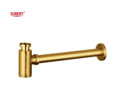 China Zinc Bottle Trap Lavatory Wash Basin Drainer Siphon Bathroom For Wash Basin Brushed TI-Gold OEM for sale
