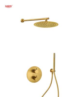 China Concealed In Wall Thermostatic Faucets Brushed Golden Brass OEM Round for sale