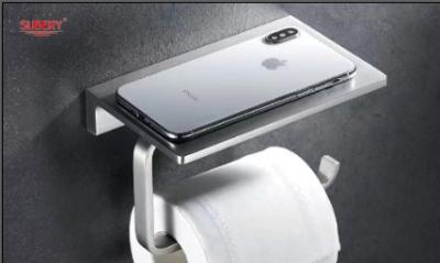 China Wall Mounted Zinc Toilet Paper Holder Tissue Holder Roll Paper Holder With Mobile Phone Shelf for sale