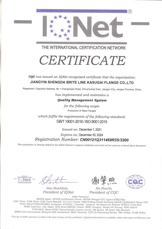 ISO 9001:2015 - Kasugai Shanghai Co., Ltd.