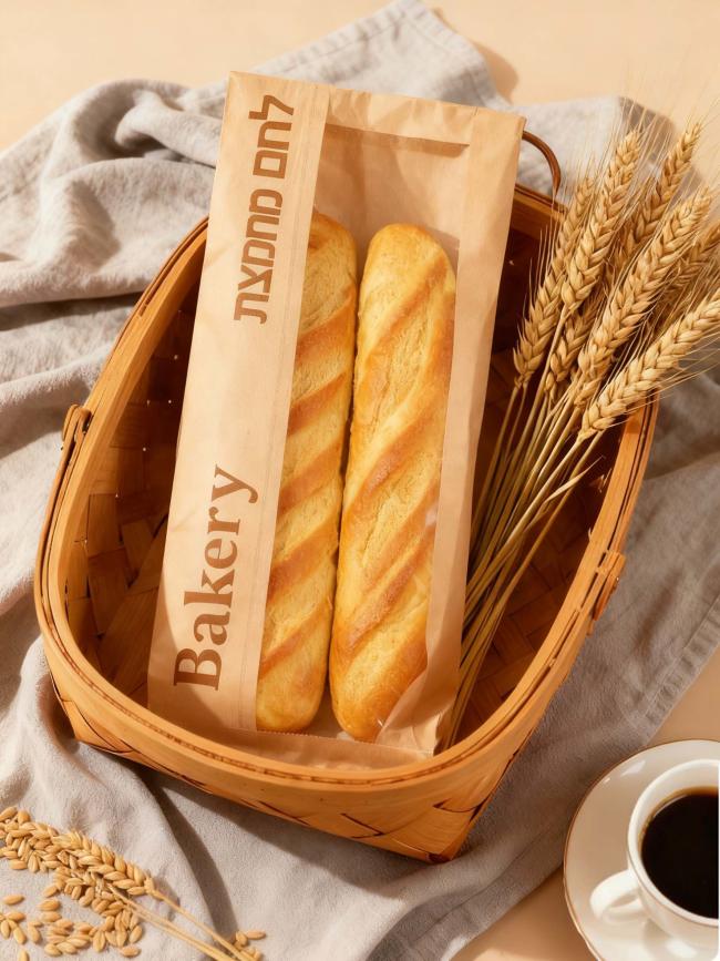 Customized Window Flat Satchel Kraft Paper Bag With Clear Window Use For Bakery Bag Bread Bag Food Bag