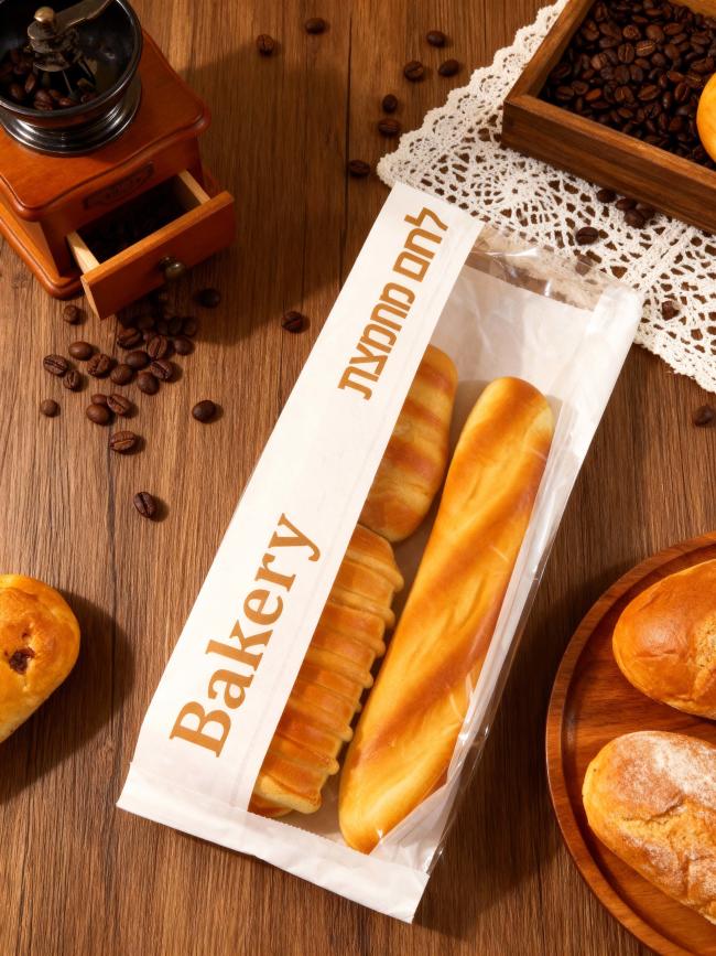 Customized Window Flat Satchel Kraft Paper Bag With Clear Window Use For Bakery Bag Bread Bag Food Bag