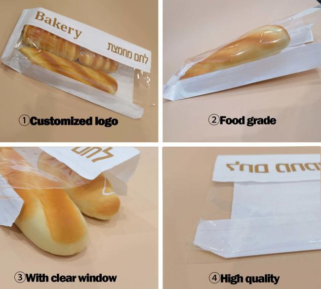 Customized Window Flat Satchel Kraft Paper Bag With Clear Window Use For Bakery Bag Bread Bag Food Bag