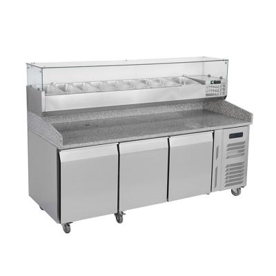 China 3 Doors Refrigerated Saladette Counter Professional Stainless Steel Salad Fridge Counter for sale
