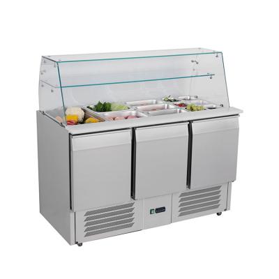 China Glass Cover 390L Salad Display Refrigerator Stainless Steel With Cabinet for sale