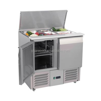 China Stainless Steel 2-8 degree Commercial Salad Fridge Glass door with LED light for sale
