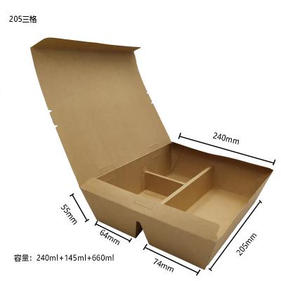 China Brown Kraft Paper Lunch Three Compartment Food Containers 1500ml for sale