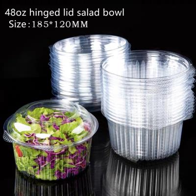 China PET Hinged Plastic Food Packing Box 500ml Disposable Salad Bowls With Lids for sale