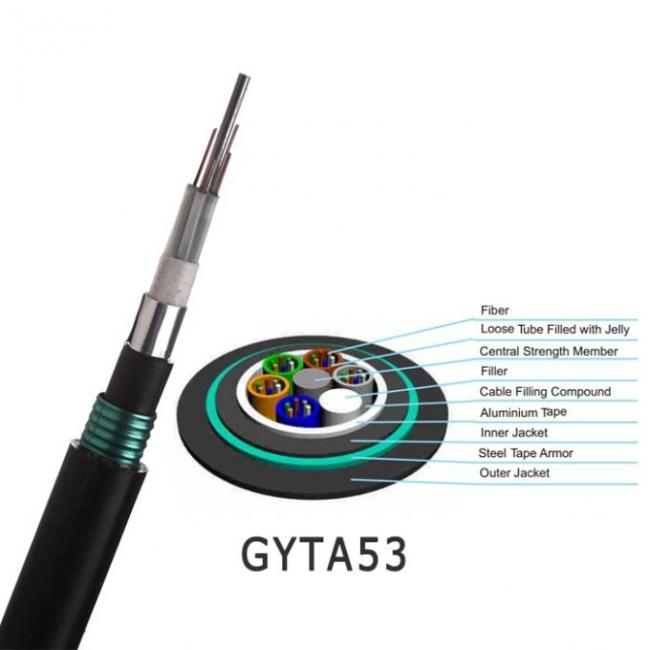 GYTA53 12 Core Armoured Fiber Optic Cable Direct Buried Stranded Loose Tube 0