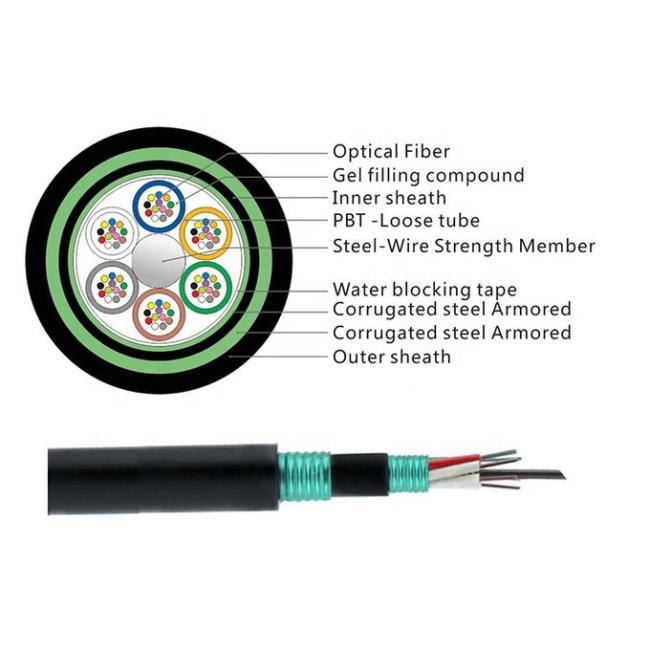 GYTS53 Outdoor Optical Fiber Cable Direct Buried Stranded Loose Tube double steel Armored Cable black sheath 0