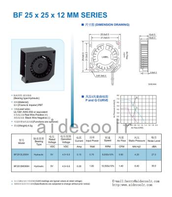 中国 電気2512 DCブラシレス ファン12V 24V 25X25X12mm PBT材料 販売のため
