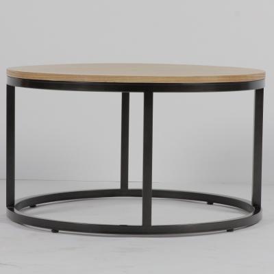 China Living Room Rounded Solid Wood Coffee Table With Iron Frame Base for sale