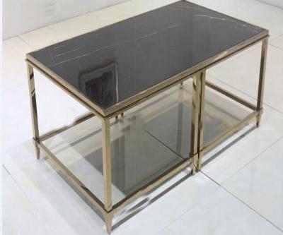 China Metal Frame Living Room Coffee Table Black Contemporary Stone Top Side Table for sale